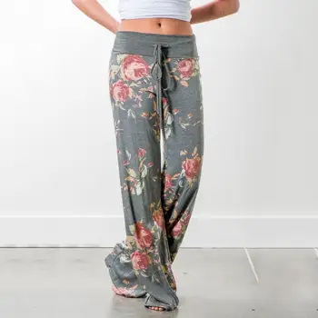 Lossky Femei Pantaloni Largi Print Floral Cordon 2020 Casual Pantaloni Largi Picior Pantaloni Lungi de Trening Femei de Vara Plus Dimensiune