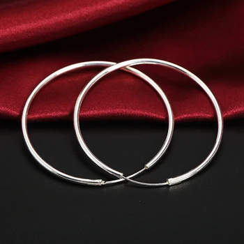 Argint 925 Hoop Cercei Pentru Femei 50 MM 60MM Mare Rotund Cerc Cercei Moda Bijuterii Cadou