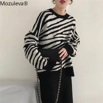 Mozuleva Pulover Supradimensionat Femei Harajuku Liber Pulovere Doamnelor Moale cu Dungi de Zebra Batwing Maneca Chic coreean Topuri 2020 Toamna