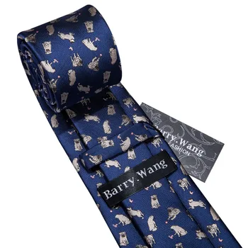 2019 Designer De Moda Bulldog Model Albastru Cravată De Mătase Batista Set Barry.Wang 8.5 cm Legături de Gât Pentru Bărbați Cadouri Petrecere Dropshipping FA-5168