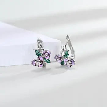 ÎNGER NEGRU Verde Violet Email Flori Clip Cercei Pentru Femei Argint 925 CZ Cercei Moda Bijuterii en-Gros Cadou de Nunta