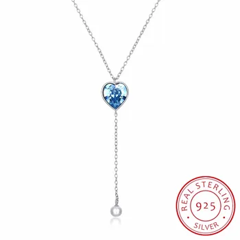 Lekani Inima Cristale Swarovski De La Lanț Lung Pearl Pandantiv Coliere Real Argint 925 Pentru Femei Fete Cadouri Bijuterii Fine