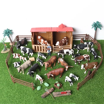 Simulare Fermă Lume Vacă de lapte Bovine de Vitel de iac boii moscati Educative model animal figurina jucarie decor acasă Cadou Pentru Copii