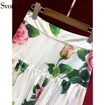 Svoryxiu Pistă de Moda Personalizate Summer Rose Floare de Bumbac Imprimare Fusta Eleganta Femei Talie Inalta Fusta Lunga Femei Nou