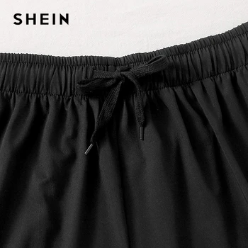 SHEIN Plus Dimensiune Negru Solid Cordon Talie Track Shorts pentru Femei de Vară 2020 Sportive de Bază Talie Elastic Plus pantaloni Scurți