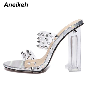 Aneikeh NEWSummer 2020 PVC Nit Sexy Femei de Moda Sandale Peep Toe Plexiglas Toc Sandale cu Toc Rochie Pantofi de damă Mărimea 35-42