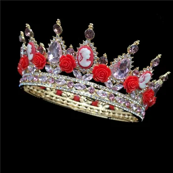 Elegant Regina King Mireasa Tiara Coroana Pentru Femei Bal Roșii de Flori de Nunta Mireasa Diademe și Coroane de Păr Bijuterii Accesorii RE3158