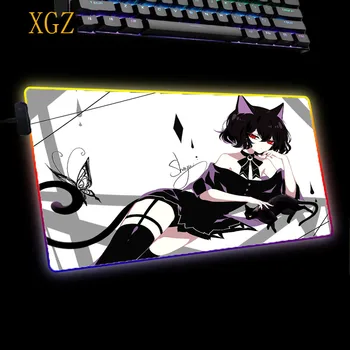 XGZ XXL Fată Anime RGB Jocuri Blocare Marginea Mouse Pad de Fundal cu LED USB Mouse Pad Mare Joc pe Calculator, Consola de Tastatură Tabelul Mat