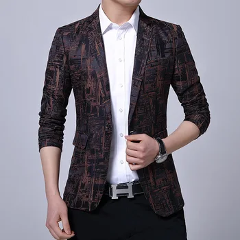 HCXY 2019 Primavara Toamna Noua Barbati Casual Sacou Barbati Print Jacket Om stil coreean de sex Masculin Costum Sacou Masculin Singur Buton Slim