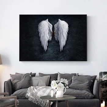 Pană de înger Alb și Negru Aripi Tablouri Canvas Postere si Printuri de Arta de Perete de Imagine pentru Camera de zi de Decorare Acasă