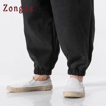 Zongke Stil Chinezesc Vrac Solid De Lână Harem Pantaloni Barbati Pantaloni De Trening Om Pantaloni Casual Barbati Hip Hop Streetwear Pantaloni 2021 Primăvară