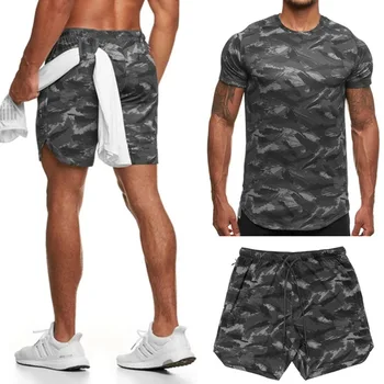 2020 tendință musculare sport bărbați frați de fitness costum din două piese bărbați cu mânecă scurtă, pantaloni scurți casual, respirabil cu uscare rapida haine