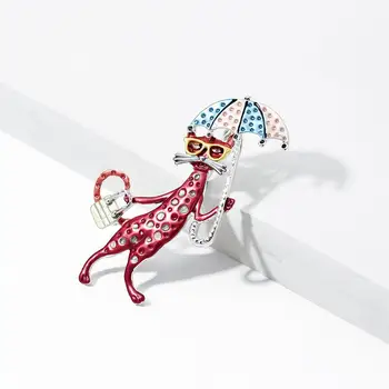 Cring Coco Email Rosu Pisica cu Umbrela Broșe Animale Drăguț Bijuterii Femei Copii Ziua de nastere, Cadouri de Modă Aliaj Brosa Ace de Pin