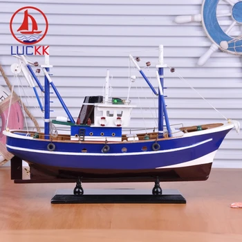 LUCKK 45CM DIY din Lemn Model Navă Pentru Pescuit Albastru Acasă Decorare Stil Mare Birou din Lemn Pentru Meserii de Navigatie Model de Cadouri Suveniruri