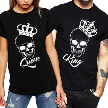 Regele Regina Cupluri Tricou Craniu Coroana Iubitorii de Imprimare T-shirt Câteva Haine Femei Om O-gat Maneci Scurte Tee Cămașă Topuri
