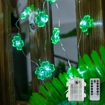 LED Lumini Șir de Patru Frunze de Trifoi Model de Lampa de Sârmă de Cupru Cu Telecomanda Verde Decor Banner Pânză groasă de sac Agățat Garland