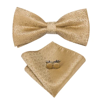 Hi-Cravată de Moda de Lux de Afaceri de Aur Nunta Papioane pentru Barbati Prooch Pătrat de Buzunar Butoni Set de Mătase Papion Cravata pentru Nunta