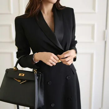 Fierbinte de Vânzare Rochie de Femei Sacou de Primăvară de Iarnă Bandaj Elegant Culoare Solidă Maneca Lunga Office Lady Rochii Bodycon Rochie Lungă Neagră