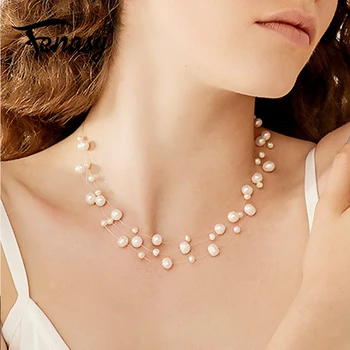 FENASY Naturale de apă Dulce Pearl Coliere Pentru Femei Bijuterii Perla Petrecere Personalizate cu mai Multe Straturi de Baroc Cravată Colier
