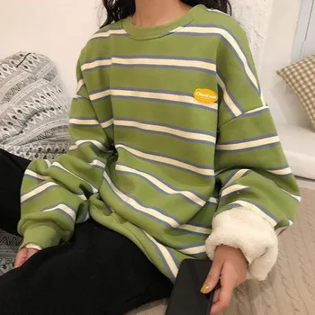 Toamna și Iarna Plus Catifea Gât Rotund Sweatershirt Femei Îngroșarea 2020 Nou Stil coreean Student Plus Vrac Top Catifea