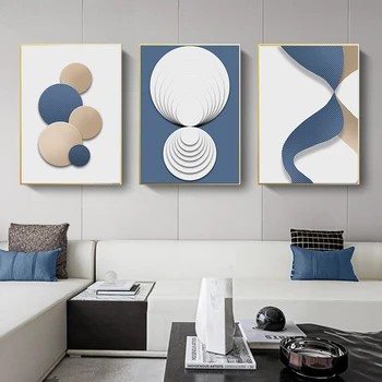 Alb albastru Auriu Geometrice Abstracte Poster de Arta de Perete Panza Pictura Nordică a Imprima Imagini de Perete pentru Living Modern Decor