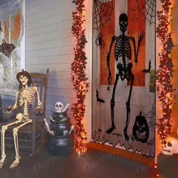 OurWarm Halloween Dantela Fereastră Perdea de Halloween Ușă/Fereastră Decor Negru Perdea Panou 101x213cm Eveniment Consumabile Partid
