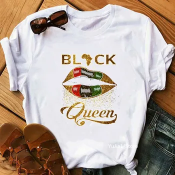 Aur negru regina sexy buze print grafic amuzant tricouri femei negru viețile contează droguri negru fata magic tricou haine minunate