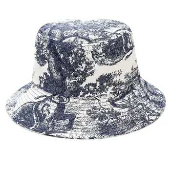 Unisex Cerneală Pictura de Epocă Găleată Pălărie Tie-Dye Tipărite în aer liber Pescar Capac LX9E