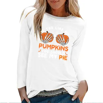 Dacă Vă Place Meu Dovleci Print Halloween Maneca Lunga T-shirt Femei Toamna Iarna Graphic Tee Estetice Tricouri Femeie din Bumbac 2020