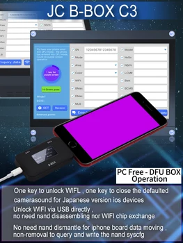 JC B-BOX C3 DFU Instrument Windows DCSD Cablu Pentru IOS A7-A11 O Cheie Mod Violet pentru iPhone & iP*d Modifica NAND Syscfg Date DFU CUTIE