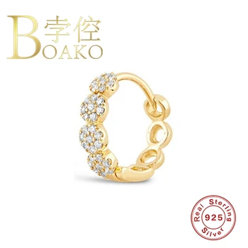 BOAKO Argint 925 Cercei Cercuri Piercing Cercei cu Diamante Pentru Femei Cuplu de Bijuterii la Modă Zircon Lurury