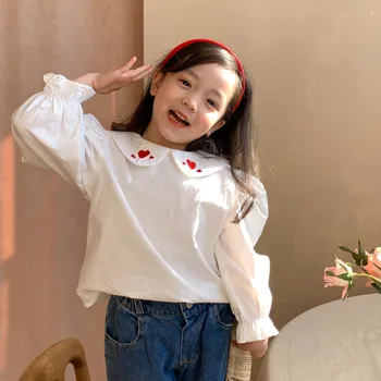 MILANCEL 2021 Primăvara anului Nou Haine de Fata Coreea de Bumbac Brodate Dragoste Drăguț Tricou cu Maneci Lungi