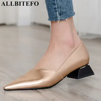 ALLBITEFO moda subliniat de la picior toc gros pantofi pentru femei brand tocuri inalte petrecere de femei pantofi de primăvară birou doamnelor pantofi dimensiune:33-43