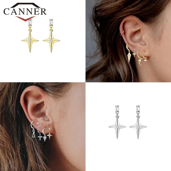 CANNER Design Special Argint 925 Hoop Cercei pentru Femei Star & Luna&Fi Tu Piercing Cercei Cercei Bijuterii pendientes