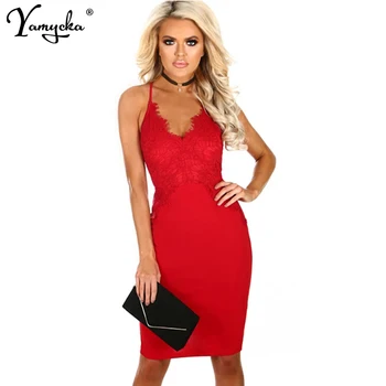 Sexy Backless roșu dantelă rochie de vara femei vintage Curea de Spaghete V gât Ștreangul rochie Mini bodycon elegant club de Noapte haine HL