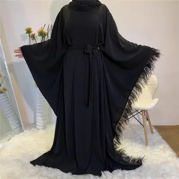 Cele mai recente Elegant bat cu mâneci Lungi Musulman neglijeu musulmane femei Rochie femei ciucure design pelerina Dubai Islamic Turcia abaya F1974