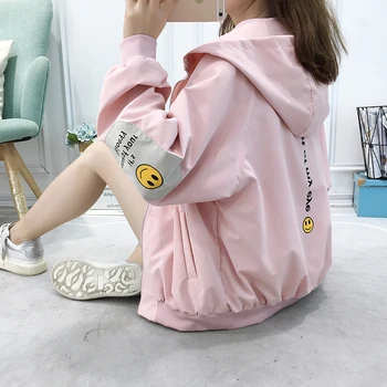 HAYBLST Brand Femei Jacheta cu Gluga 2019 Toamna de Moda de Imprimare Preppy Stysle Jacheta Plus Dimensiune XL-coreean Kawaii Liber Jachete