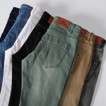 Barbati Slim Fit Blugi Denim Moale si Confortabil din Bumbac Stretch Brand de Îmbrăcăminte de Moda pentru Tineri Pantaloni Albastru Negru Gri Verde Kaki