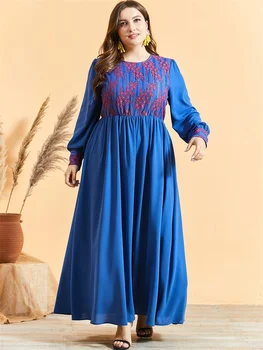 Siskakia Maxi Rochie pentru Femei Toamna 2020 Maneca Lunga Leagăn O Linie de Rochii de Moda Plasă de Dantelă Florale Panou Turcia arabă Haine