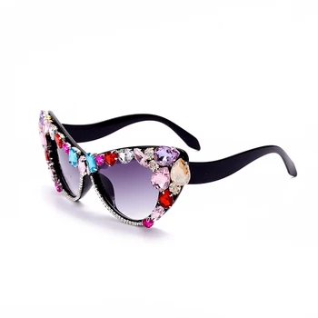 Vintage Ochi de Pisică Diamond ochelari de Soare pentru Femei Brand de Lux de Designer Pietre Colorate ochelari de Soare Retro Ochelari de Nuante UV400 Oculos