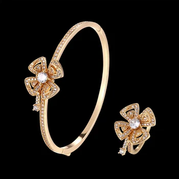 Lanruisha brand Simplu, patru frunze de flori brățară și inel set de bijuterii cu micro zircon incrustate parte esențială accesorii de moda