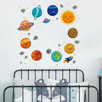 Sistemul Solar Planet Desene animate Autocolante de Perete pentru Camera Copiilor Decor Set de 5 Bucati Pepinieră, Dormitor Copii Model pentru acasă