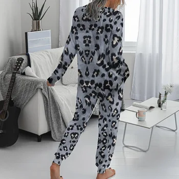 Femei Set de Pijama Casual Leopard de Imprimare Homewear Femei Toamna Iarna Pijamale, Pantaloni Lungi Pijamale Pijama 2 piese poliester