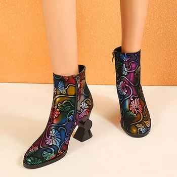 DORATASIA Brand de Înaltă Ciudat Tocuri Glezna Pantofi de Moda Rochie de Cizme de Toamna pentru Femei Nou, Unic, plin de culoare de Imprimare Petrecere Cizme