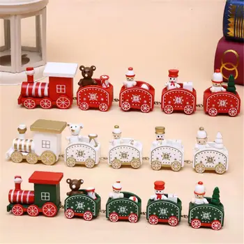 Noul Tren de Crăciun din Lemn Pictat Decor de Crăciun pentru Acasă cu Mos craciun/urs copil jucării cadou ornament de crăciun Cadou de anul nou