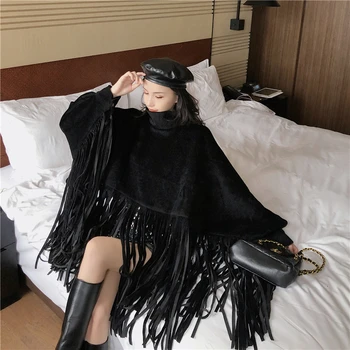 2020 Toamna Iarna Femei Plus Dimensiune Palton Haine de Moda Batwing Maneca Suede Tassel Mantie Toamna Jacheta pentru Femei SA065S50