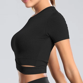 2020 Respirabil Femei Yoga Tricouri O Solidă Gât De Funcționare Tricouri Maneca Scurta Sexy Topuri De Sport Sală De Sport Slim Topuri