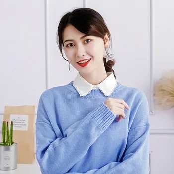 Linbaiway 2021 Noi Șifon Tricou Femei Guler Fals Coreean Margele Detasabila Guler Fals Detașabil Bluza Rever Guler Cravată