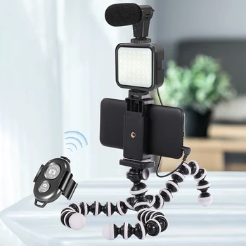 Profesionale Vlogging Kit Compatibil pentru Ios, Android Telefon de Lumină LED Microfon Suport Trepied Mount pentru transmisiunea Live