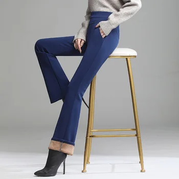 Pantaloni stil coreean Mare waisted Periat și Gros de sex Feminin Elasticitatea Slăbire Dimensiuni Mari Toamna și Iarna Cald Versatil